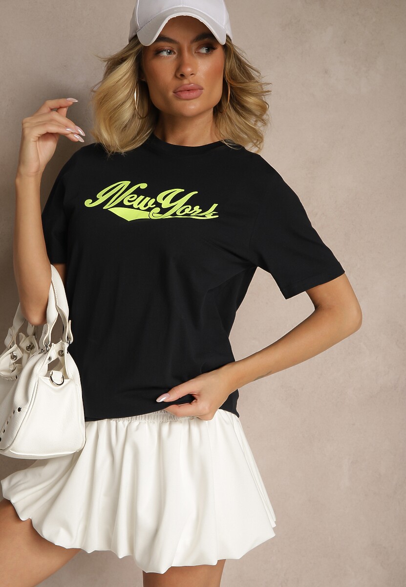 Granatowa Bawełniana Koszulka z Napisem Evoriel