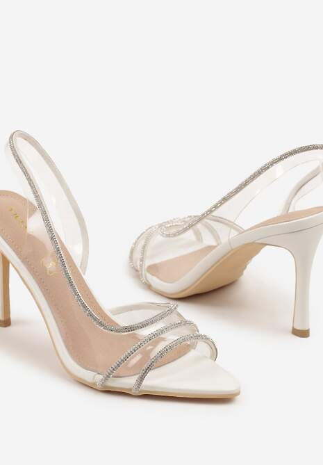 Białe Sandały Vices na Szpilce ze Skórzaną Wkładką z Cyrkoniami Arnellie