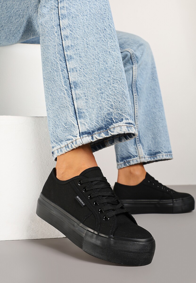 Czarne Basicowe Trampki na Platformie Mailiselle