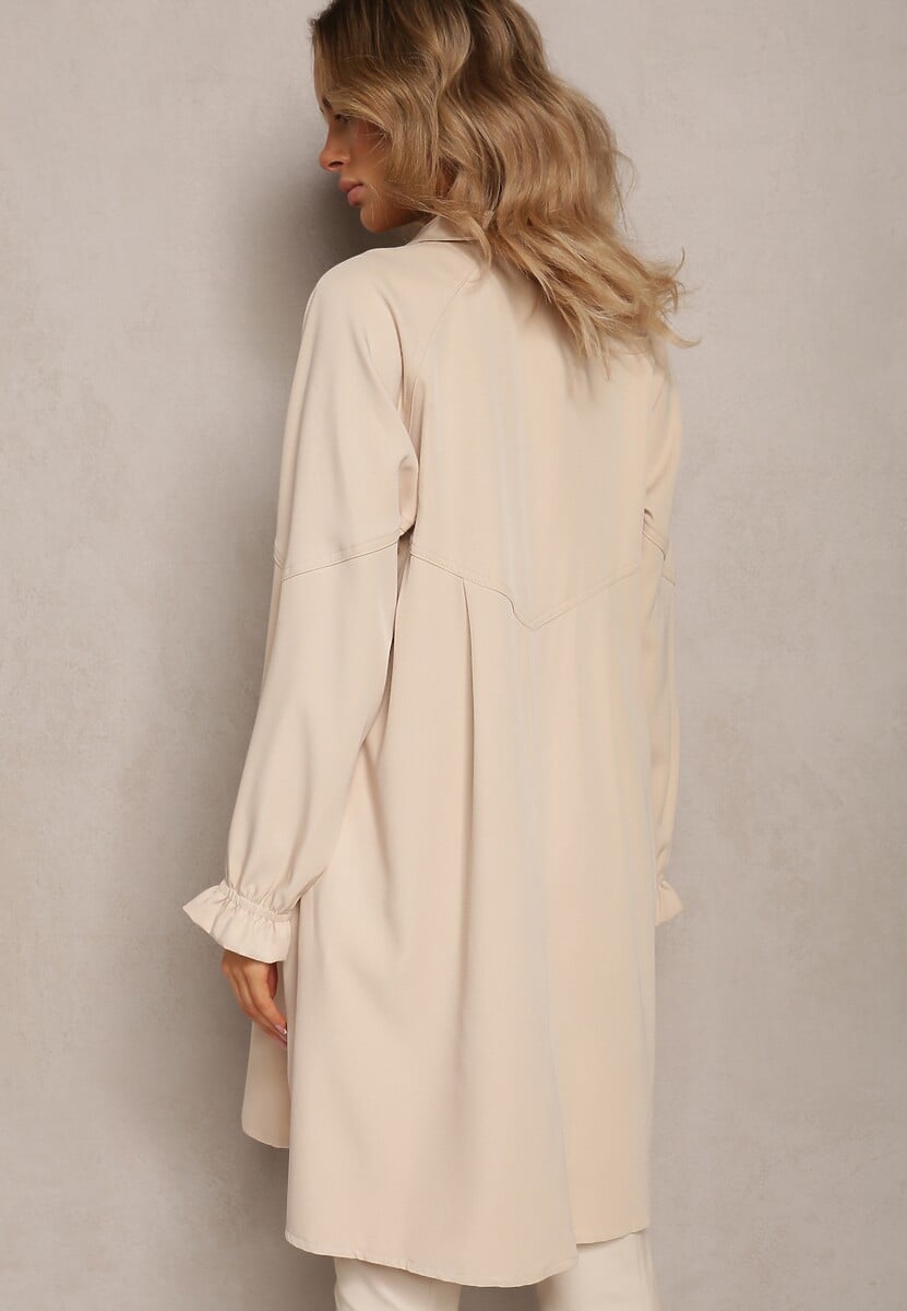 Beżowa Rozkloszowana Sukienka Koszulowa Mini Nofexi