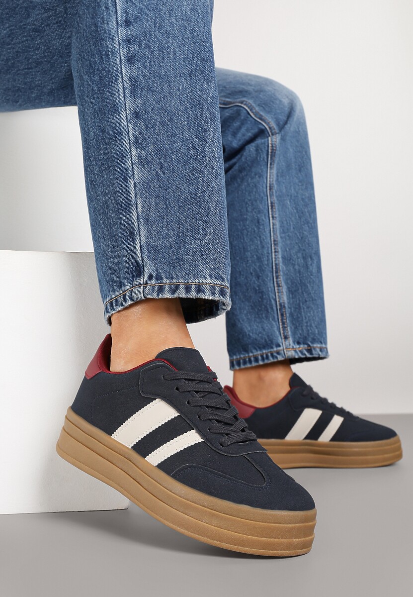 Granatowe Sneakersy w Stylu Klasycznych Tenisówek na Platformie Nallania