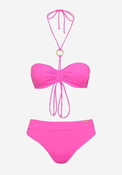 Fuksjowe Bikini Figi i Usztywniany Biustonosz z Regulowanymi Ramiączkami Ozdobiony Sznurkiem Rosbia