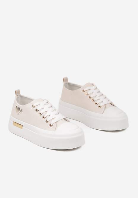 Beżowe Trampki na Platformie z Metalicznymi Sercami Florvila