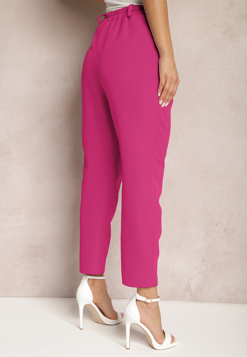 Różowe Spodnie  Cygaretki z Guzikami i Gumką w Pasie Gelarine