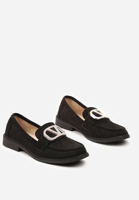 Czarne Mokasyny Ozdobione Klamerką i Cyrkoniami z Ekozamszu Ahira