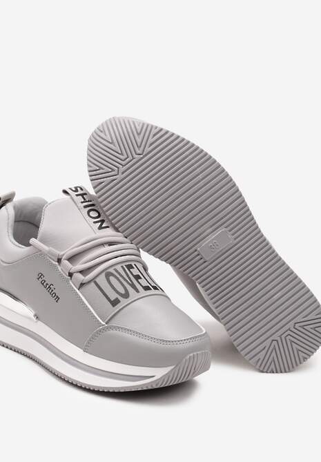 Szare Wsuwane Sznurowane Sneakersy na Platformie Aplemia
