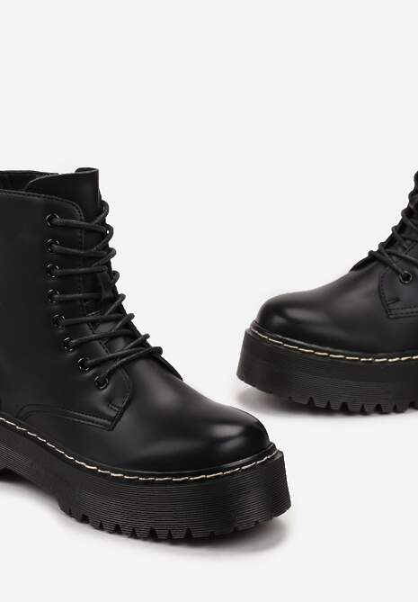 Czarne Botki na Platformie w Stylu Workerów Marixana