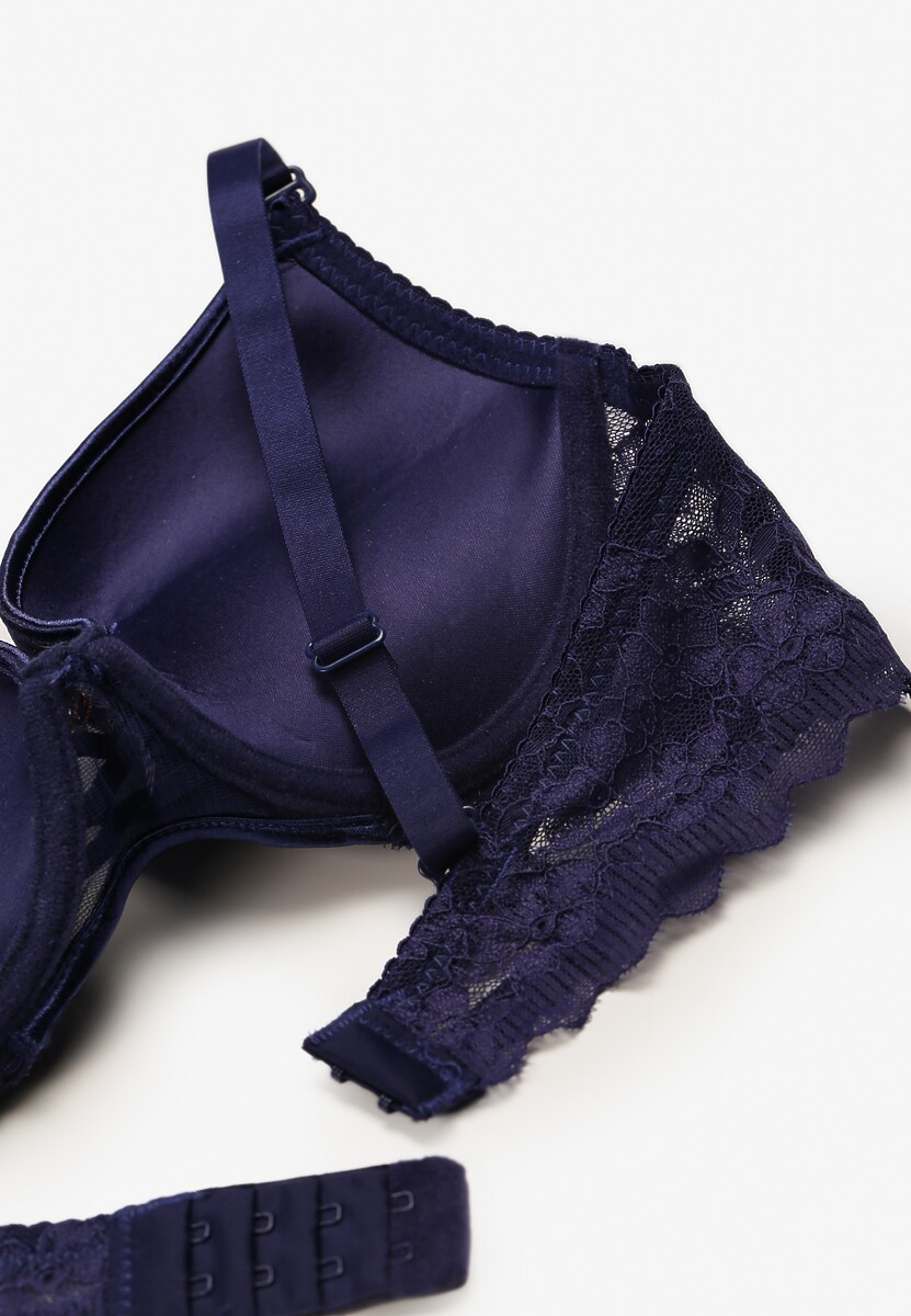 Granatowy Biustonosz Push-Up z Subtelną Koronką Alenmdra