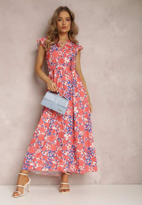 Pomarańczowa Sukienka z Paskiem Helomeda