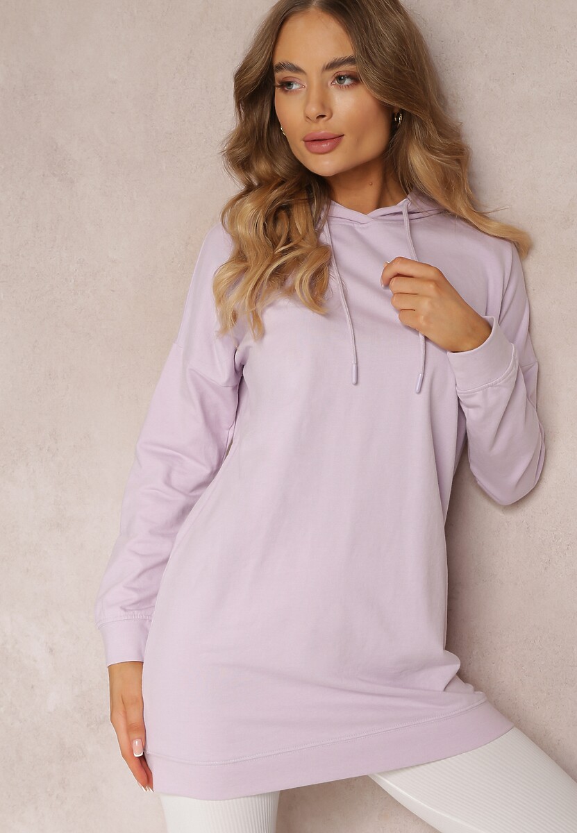 Fioletowa Bluza z Kapturem o Wydłużonym Fasonie Estera