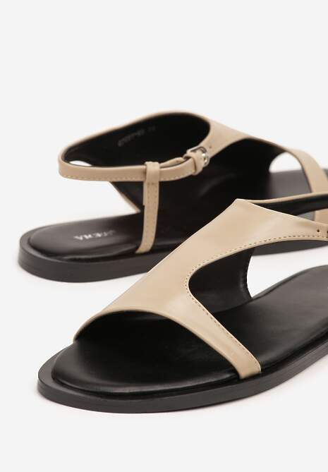 Ciemnobeżowe Asymetryczne Sandały Vices ze Sprzączką Merilda