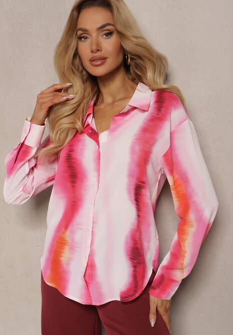 Biało-Fuksjowa Klasyczna Koszula Ozdobiona Printem Tie-Dye Analera