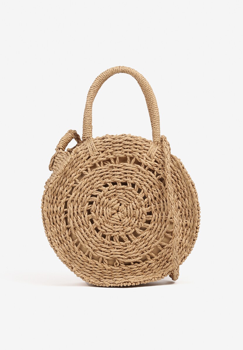 Beżowa Torebka z Plecionki o Okrągłym Kształcie Felumea