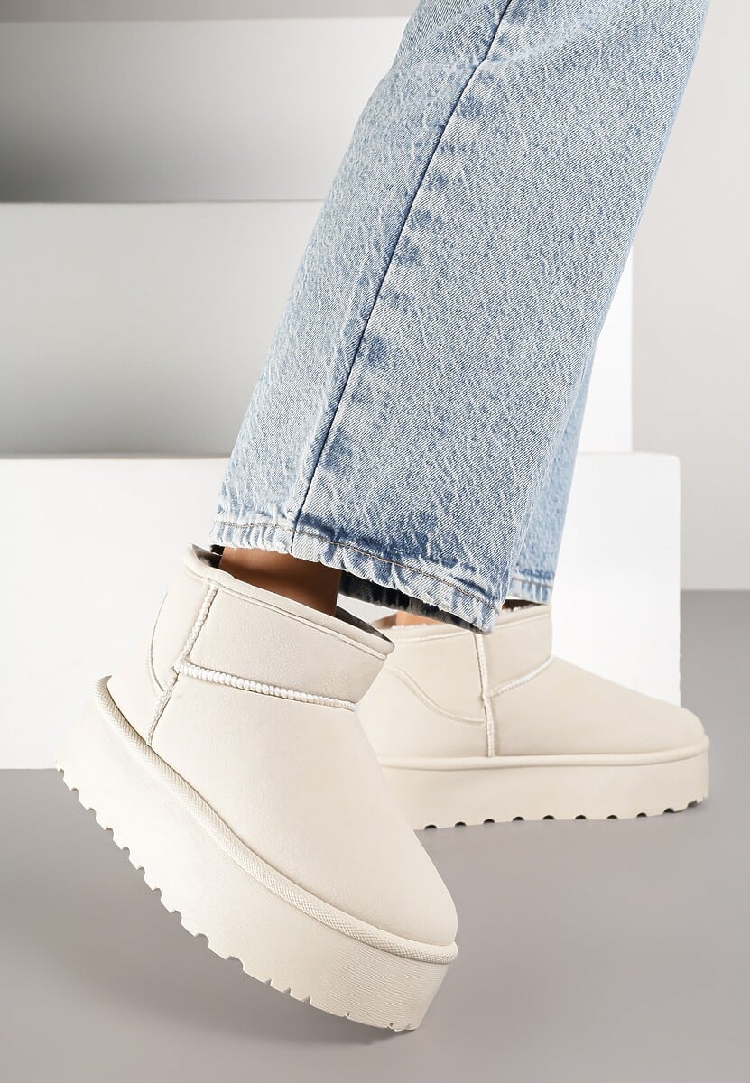 Beżowe Śniegowce na Platformie Ocieplane Futrem Saiveen