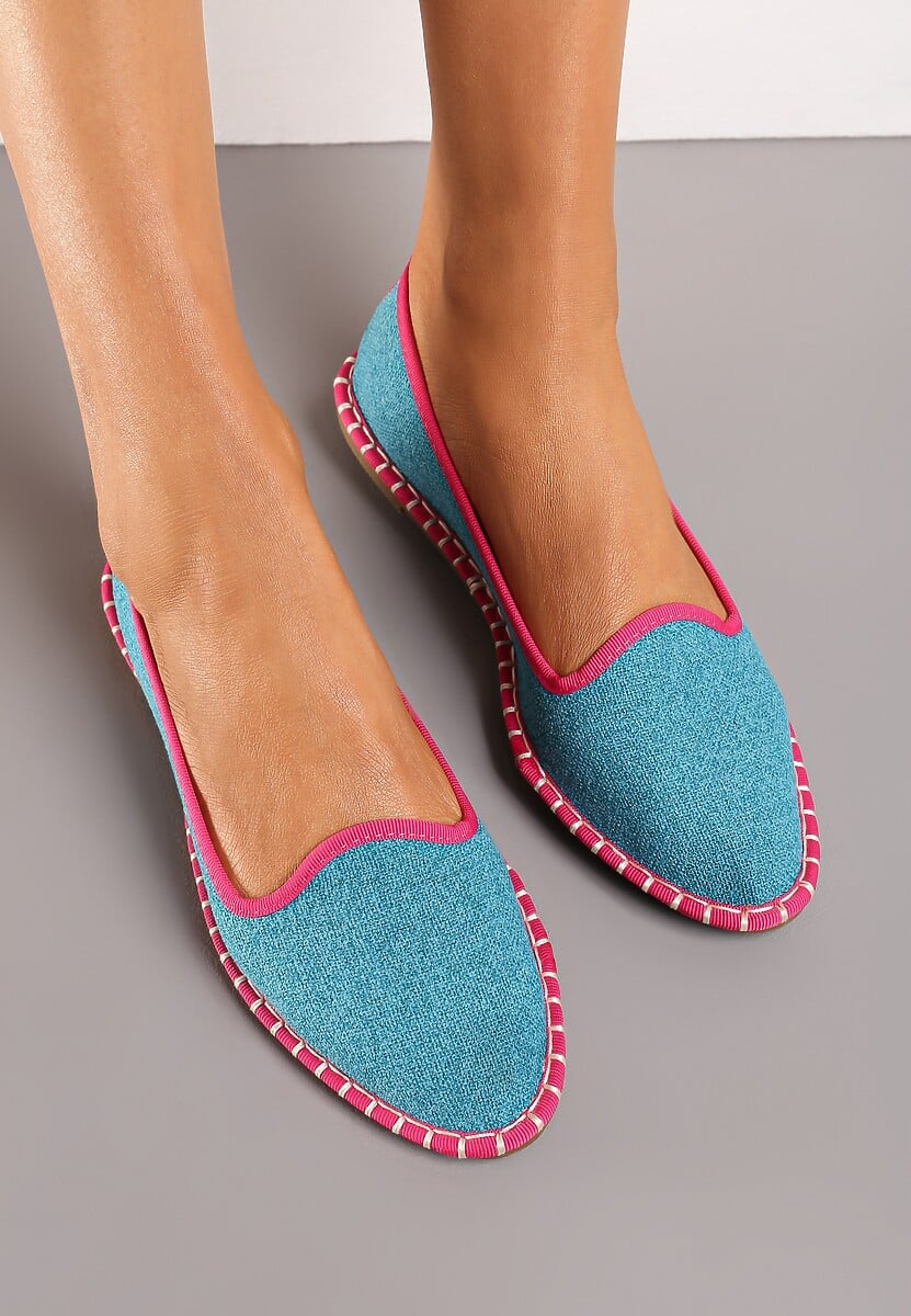 Niebiesko-Różowe Balerinki w Stylu Loafersów Udekorowane Przeszyciem przy Płaskiej Podeszwie Alicasea