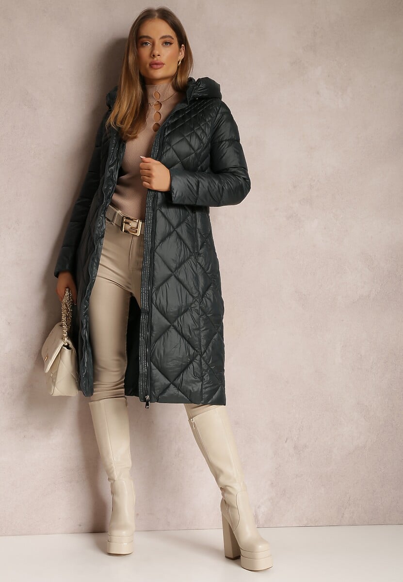 Czarna Kurtka za Kolano Pikowana Fipha