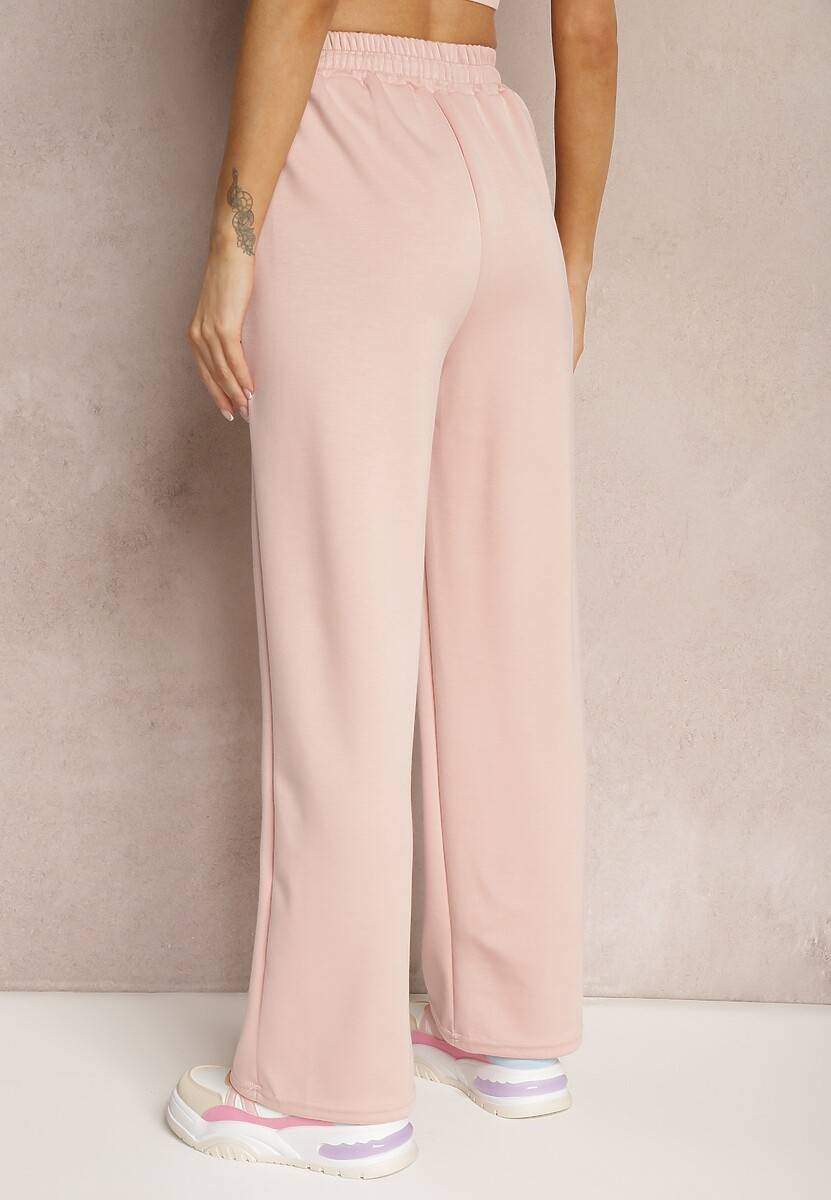 Ciemnoróżowe Spodnie High Waist o Szerokich Prostych Nogawkach z Gumką w Pasie Hintia