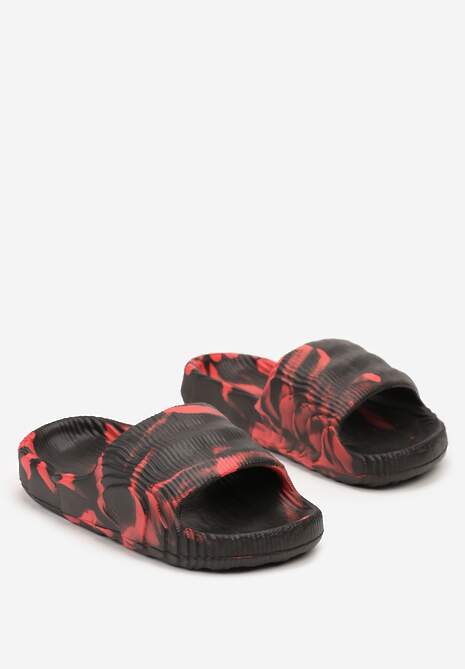 Czarno-Czerwone Klapki Typu Tie-Dye na Płaskiej Podeszwie z Pianki Tessane
