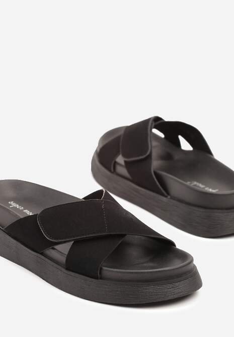 Czarne Sportowe Klapki Zapinane na Rzep Mevonella