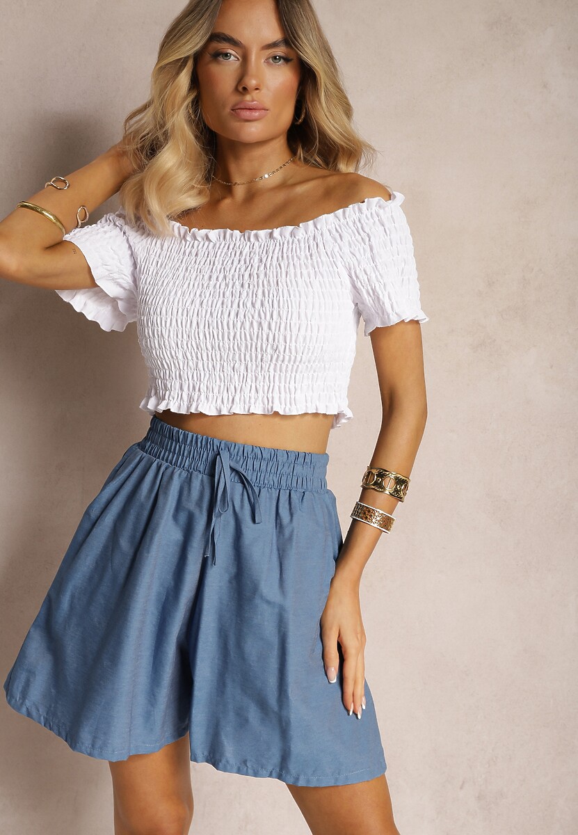 Granatowe Szorty z Bawełny o Luźnym Kroju Wykończone Gumką w Pasie Winnea