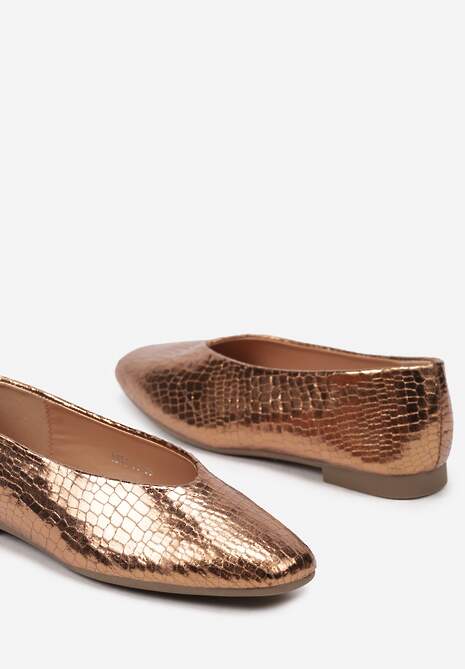 Brązowe Lakierowane Balerinki z Krokodylim Tłoczeniem o Kwadratowym Nosku Zerita