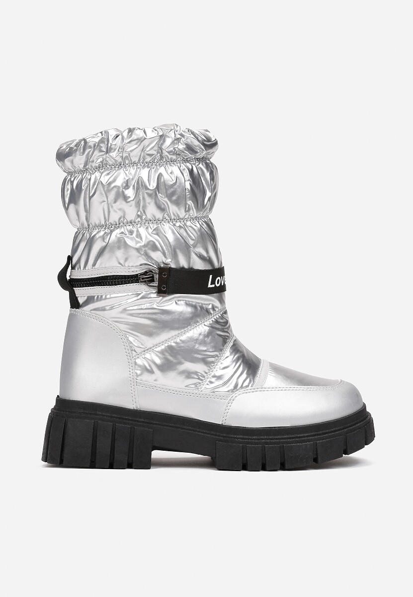 Srebrne Śniegowce Pikowane z Dekoracyjnym Suwakiem Manya