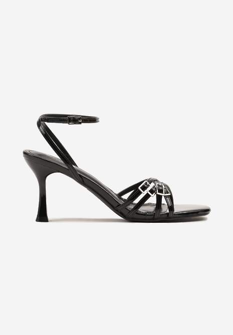 Czarne Sandały z Cienkimi Paskami i Sprzączkami na Szpilce Galiven