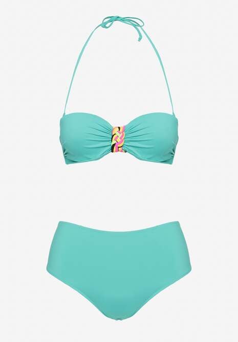 Ciemnozielone Bikini Majtki Figi i Biustonosz z Ozdobną Wstawką Natamara