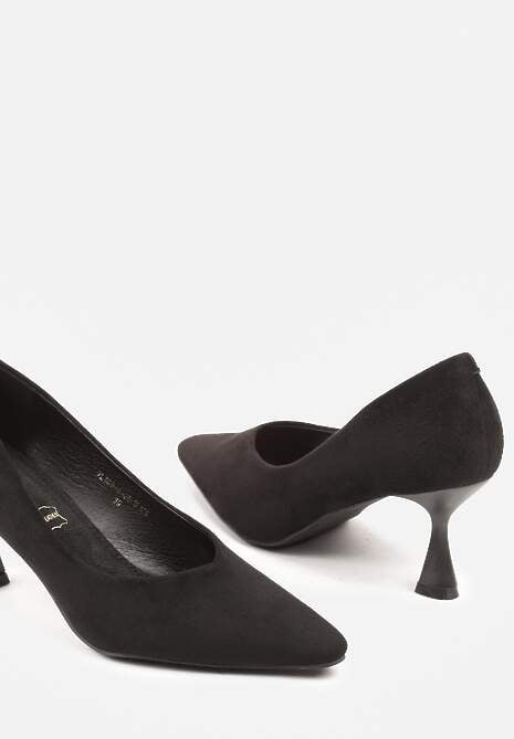 Czarne Czółenka Vices na Obcasie Typu Klepsydra ze Skórzaną Wkładką Dedvire