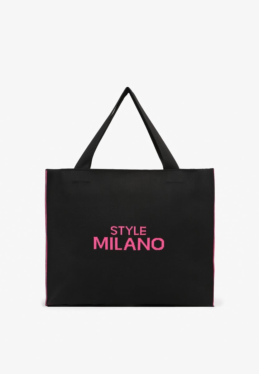 Czarno-Fuksjowa Torebka o Modelu Shopper z Suwakiem i Napisem Salisella