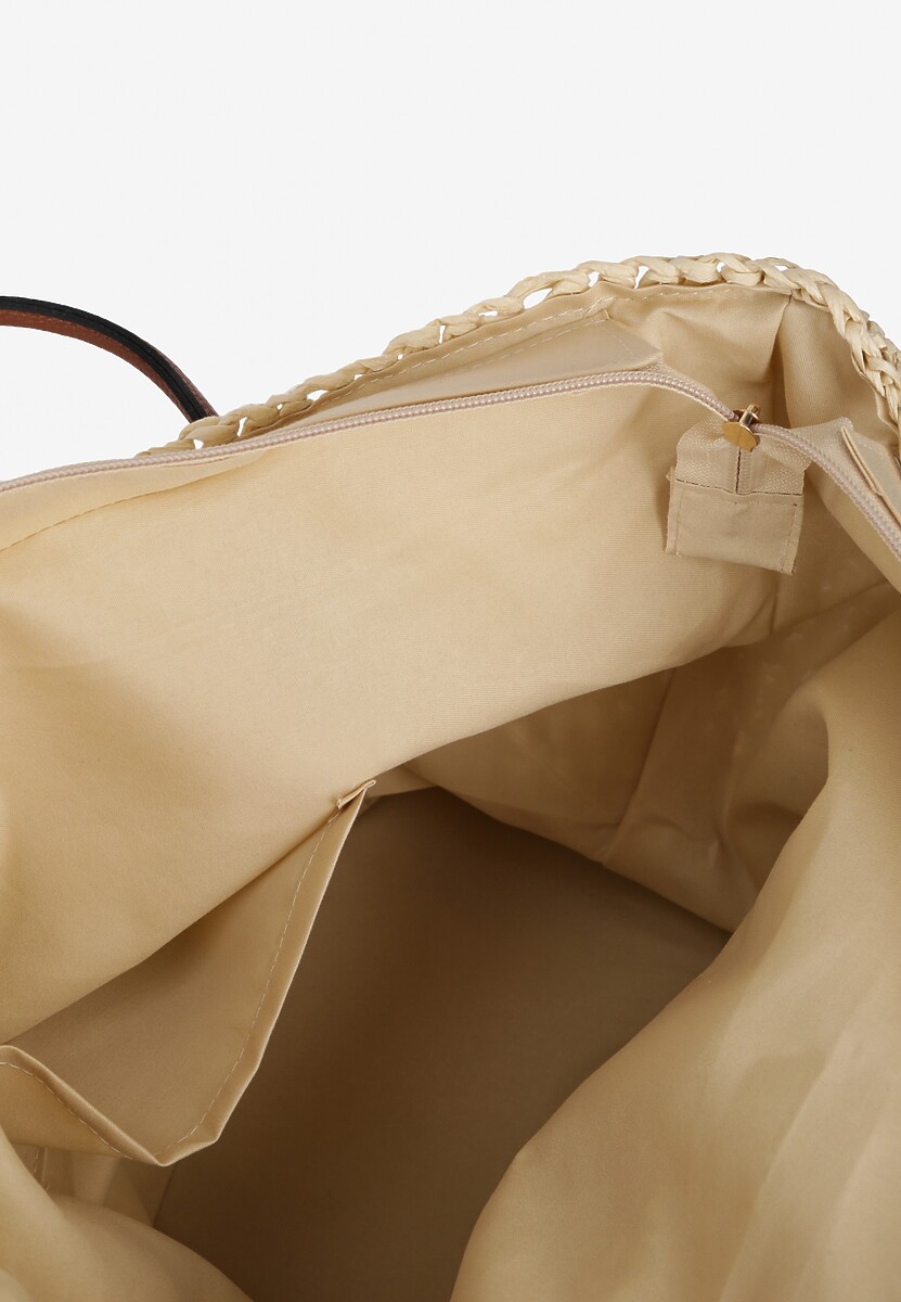 Jasnobeżowa Torebka z Plecionki z Dodatkową Kieszonką z Ekoskóry Cosina