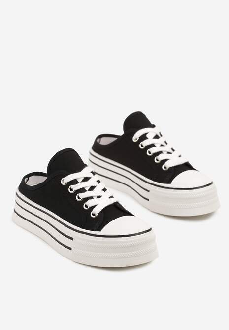 Czarne Trampki z Niską Cholewką na Podwójnej Podeszwie Lenisna