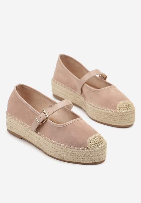 Różowe Espadryle z Plecionką i Paskiem Fevolise