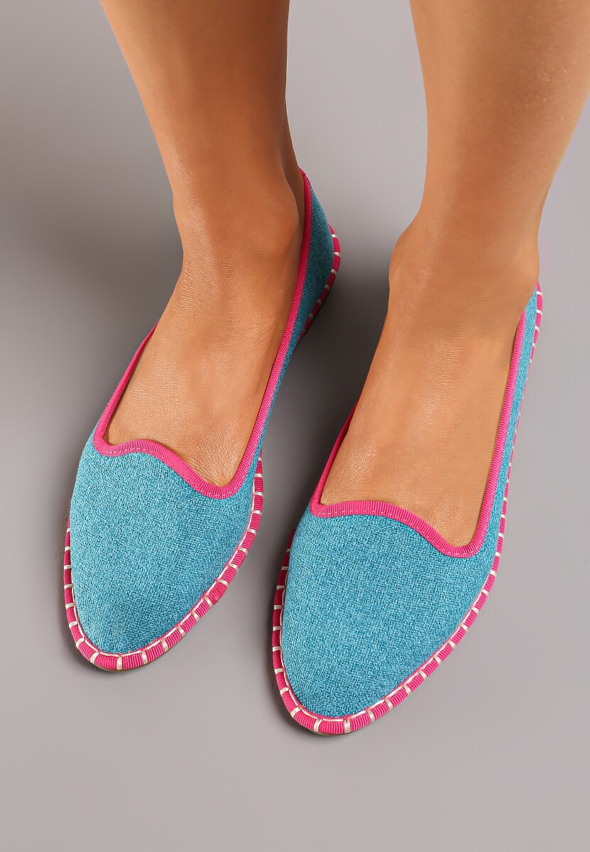 Niebiesko-Różowe Balerinki w Stylu Loafersów Udekorowane Przeszyciem przy Płaskiej Podeszwie Alicasea