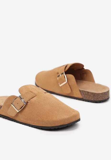 Brązowe Klapki Chodaki Ozdobione Paskami z Klamrami Silamia