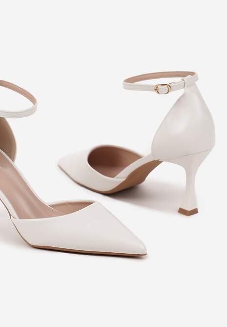 Białe Czółenka na Szpilce z Paskiem Wokół Kostki Eleantia