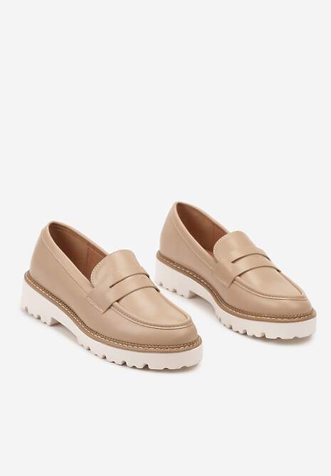 Beżowe Casualowe Mokasyny na Płaskiej Podeszwie z Ozdobnym Paskiem Apahida