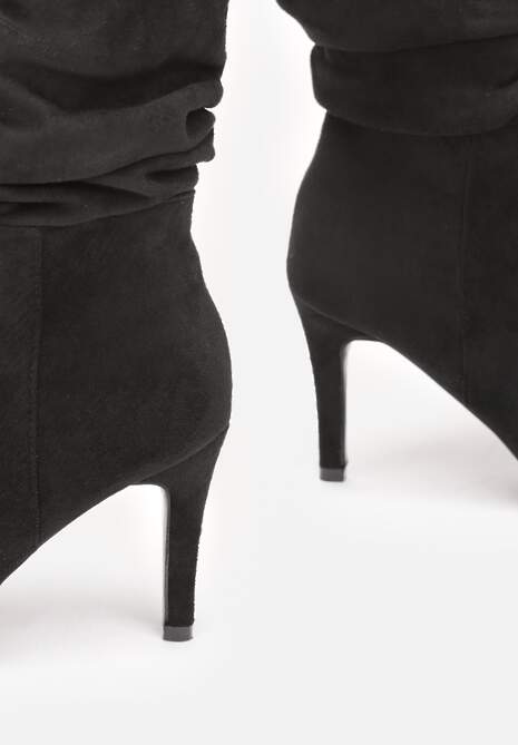 Czarne Botki na Szpilce z Marszczeniem Emiliye
