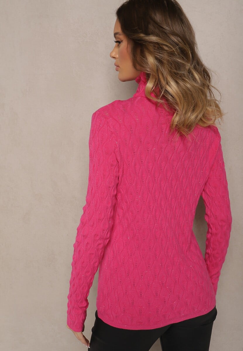 Fuksjowy Golf z Wiskozą w Tłoczony Wzór Przeszyty Metaliczną Nitką Neldora