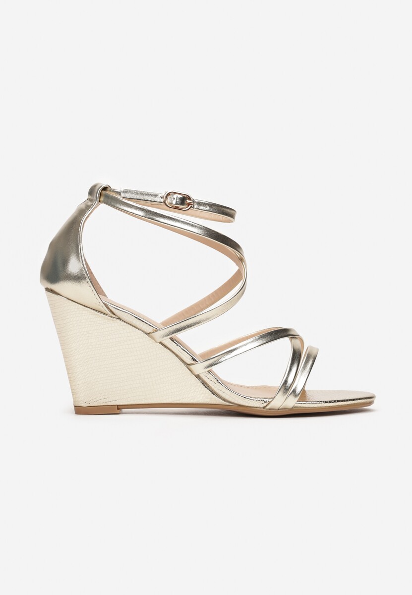 Złote Sandały na Koturnie z Otwartym Noskiem Annales