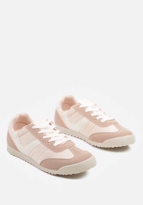 Różowe Sneakersy Typu Tenisówki z Kontrastowymi Wstawkami Feladith