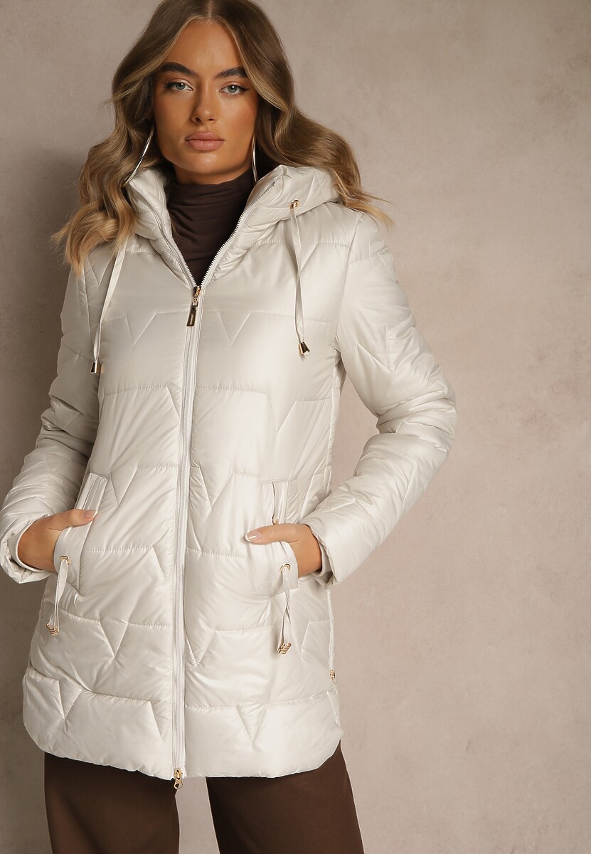 Czarna Przejściowa Kurtka z Pikowanymi Przeszyciami Kapturem i Suwakami Taranessa