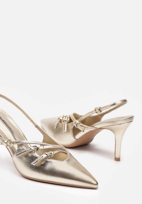 Złote Sandały na Cienkiej Szpilce z Imitacji Skóry z Regulowanymi Paskami Vianara