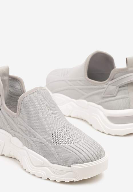 Szare Siateczkowe Buty Sportowe Sneakersy Wsuwane Zdobione Tłoczeniami Nusadela