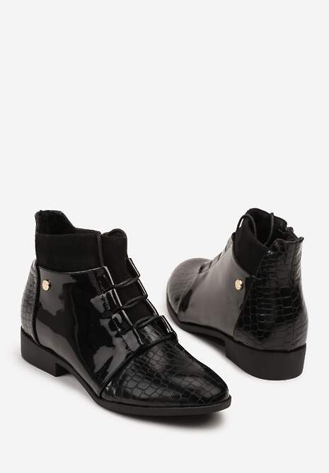 Czarne Eleganckie Botki Vices ze Sznurowaną Cholewką Vlerrie