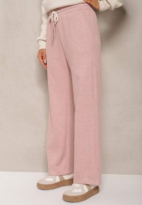 Różowe Spodnie o Szerokim Kroju z Gumką w Pasie i Sznurkami Ittara