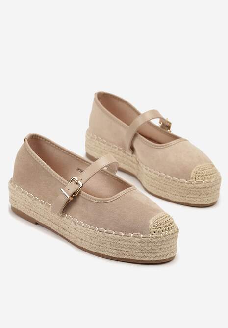 Ciemnobeżowe Espadryle z Plecionką i Paskiem Fevolise