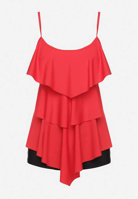 Czerwone Bikini Majtki w Stylu Szortów i Góra z Falbankami Kinerisela