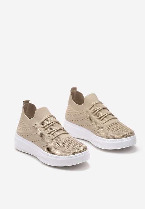 Beżowe Buty Sportowe z Cholewką w Skarpetkowym Stylu Timotta