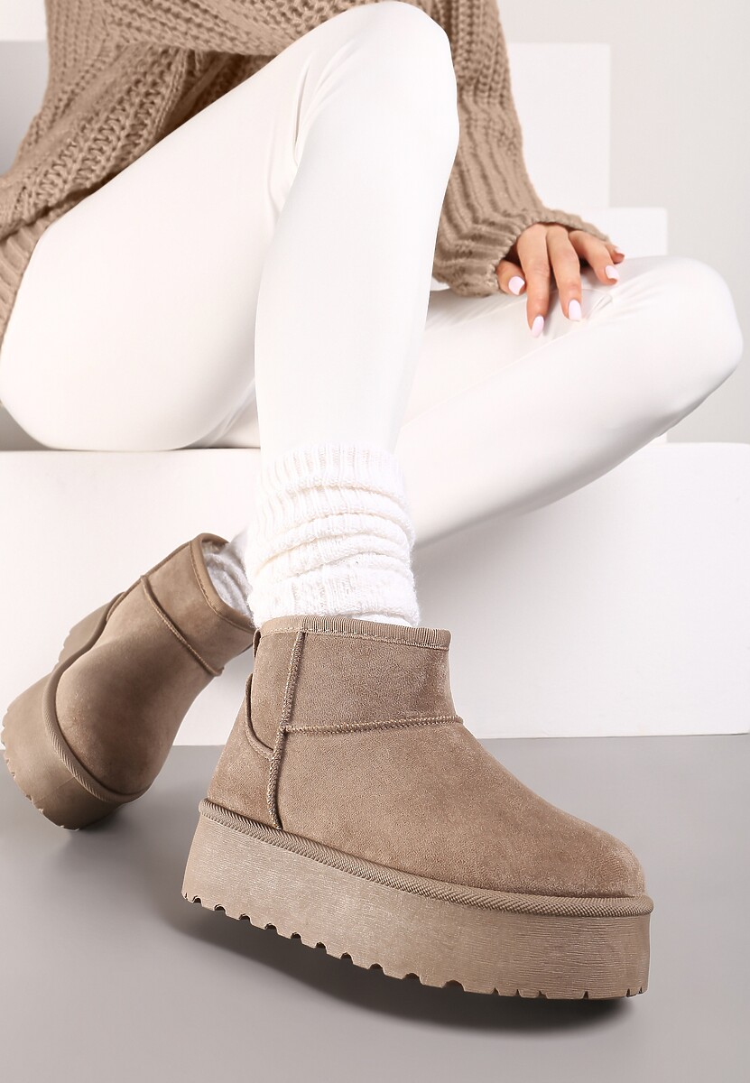 Ciemnobeżowe Krótkie Śniegowce na Grubej Podeszwie Aranwen